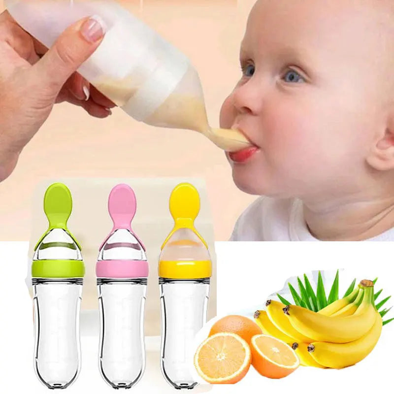 Silicone Baby Bottle with Spoon Food Supplement