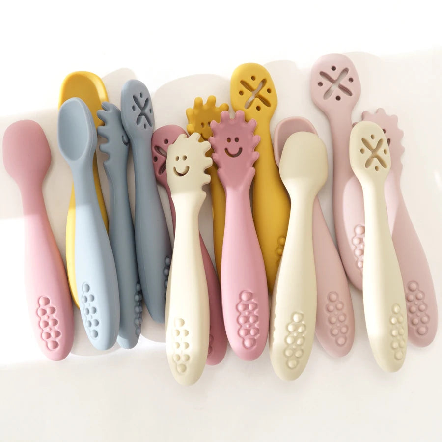 3PCS Silicone Baby Utensils Set Spoon Fork