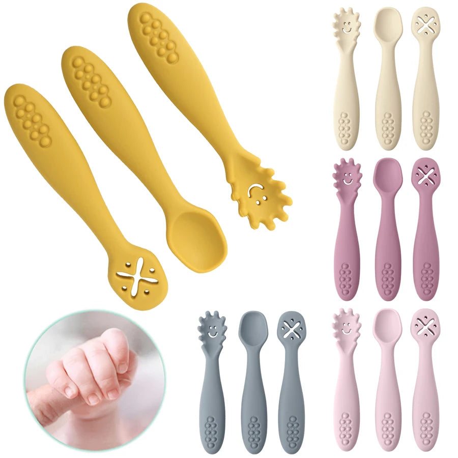 3PCS Silicone Baby Utensils Set Spoon Fork